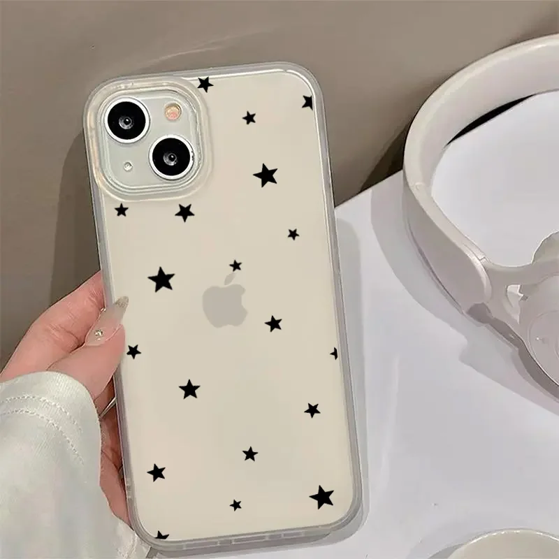 

Ins Korean Cute Simple Star Phone Case for iPhone 16 15 14 13 12 11 Pro Max Mini X XS XR 7 8 Plus SE4 16E Shockproof Luck Cover