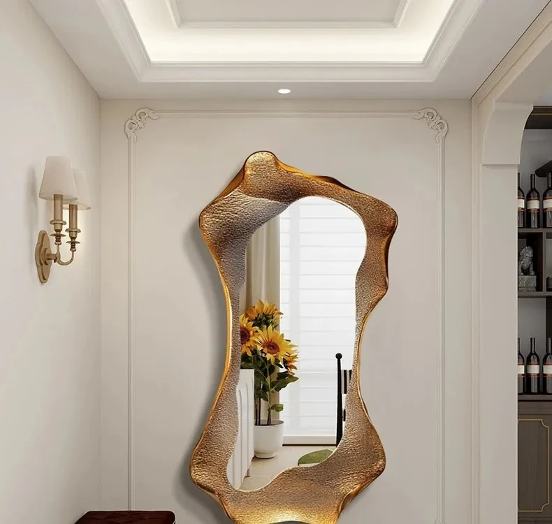 *Luxury Nordic Big Modern Wall Hanging Aesthetic Mirror Living Room Decoration Espelhos Home Products Wavy Vintage Gold Mirror - view 4