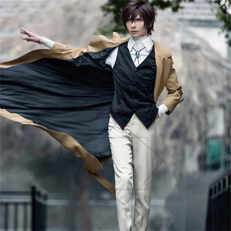 분고 스트레이 독 다자이 오사무우 코스프레 코스튬 롱 재킷 코트 가발, 애니메이션 만화 BSD 할로윈 크리스마스 코스튬, 남성