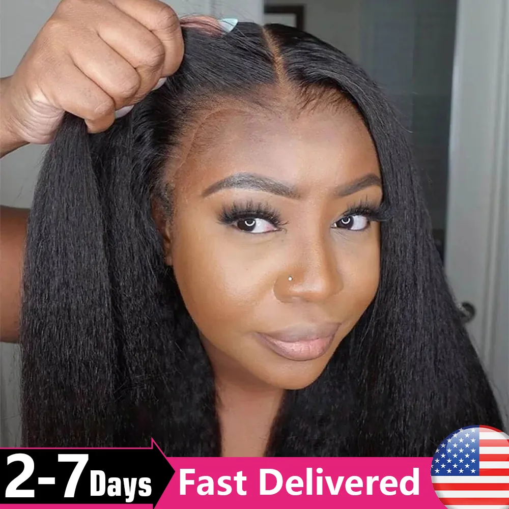 Kinky Straight 13x6 HD Lace Frontal Wig Wear Go Glueless Wig Yaki Straight Human Hair Wigs Pre Plucked 6x4 HD Lace Closure Wig