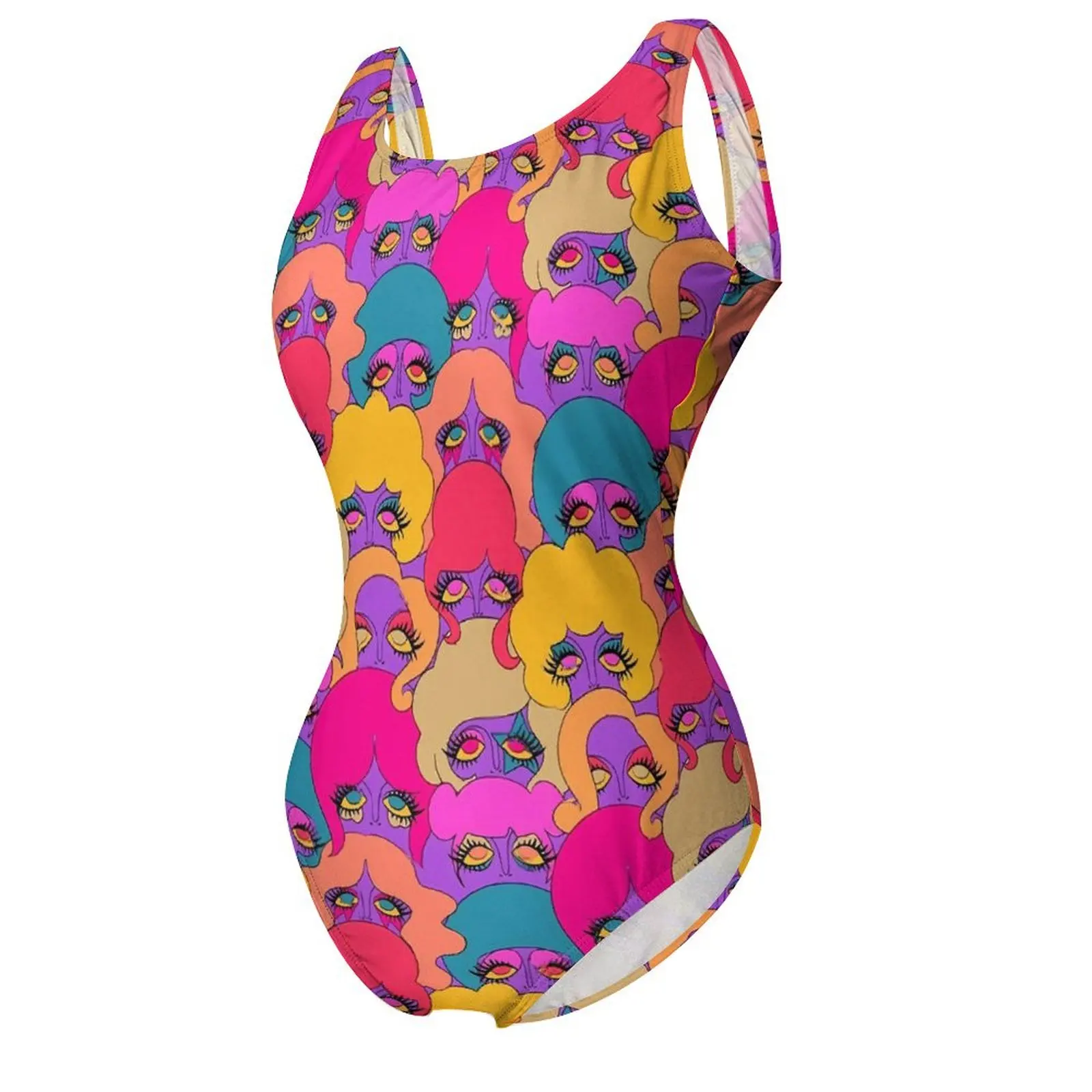 Colorful Ladies Swimsuit Sexy Funky Women Print One Piece Swimwear Push Up Swimsuits Trend Holiday Pool Monokini