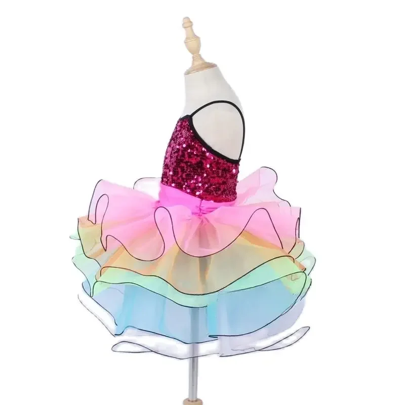 Robe Tutu de danse de Ballet, Costume de spectacle sur scène, vêtements de danse arc-en-ciel pour filles, vêtements de danse de Ballet pour enfants, robe de ballerine à paillettes
