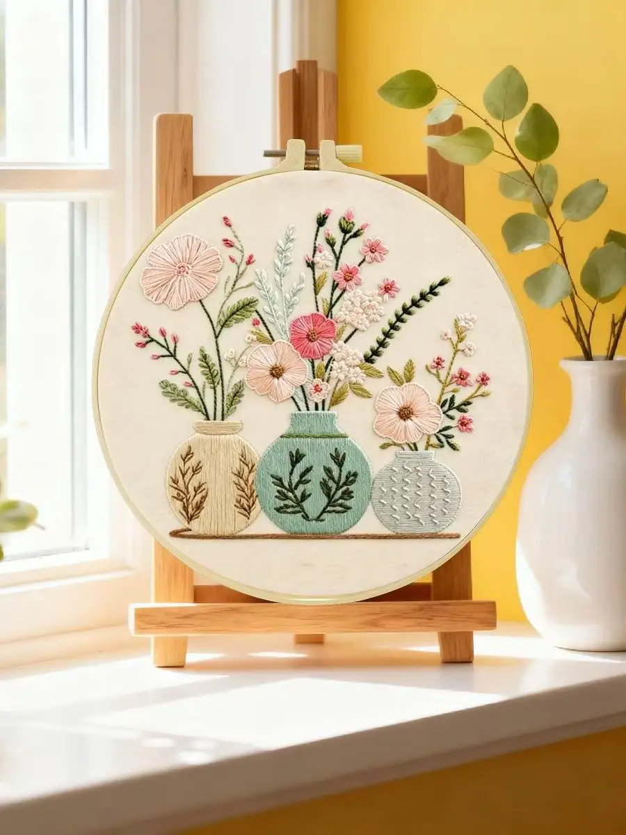 1 Stück 20x20cm/15x15cm 7,87/6,3 Zoll Vase Stickerei Starter-Kit DIY-Kit DIY-Stickerei-Set Handarbeits-Set für Anfänger – Detail 6