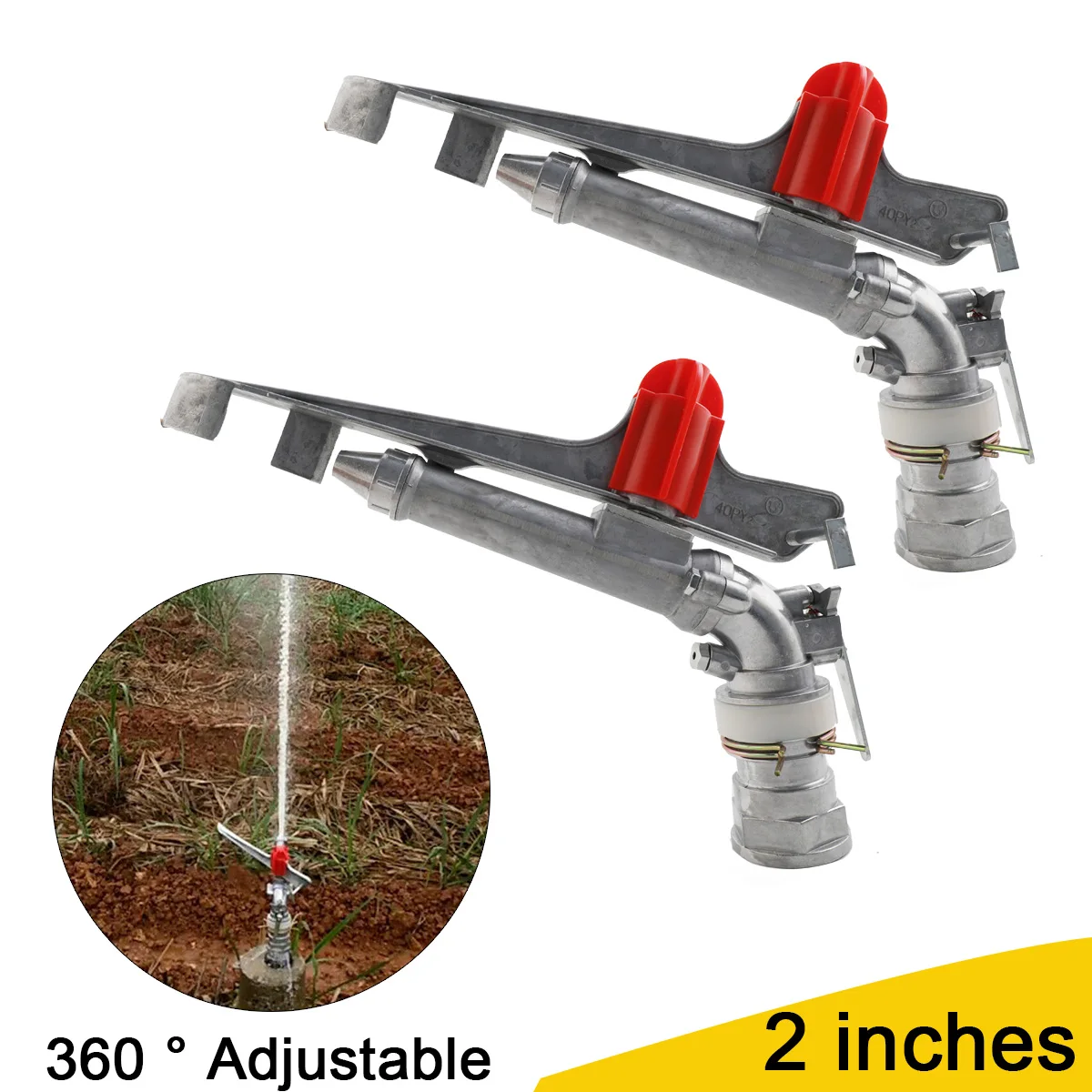 

2 PCS 2" Garden Irrigation Watering Sprinkler 360° Adjustable Agricultural Irrigation Spray Gun Large Impact Area Water