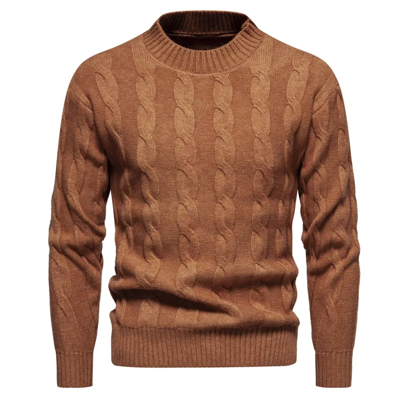 

Autumn and Winter New Men's Knitwear American Heavyweight Fashion Solid Jacquard Round Neck Men's Sweater Knitwear