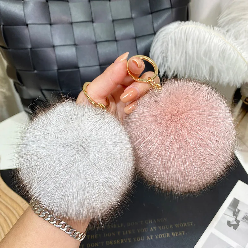 9CM Real Fox Fur Ball Keychains PomPom Fur Pendant Keyring Metal Key Chains Rings Bag Charm For Women Jewelry Gifts