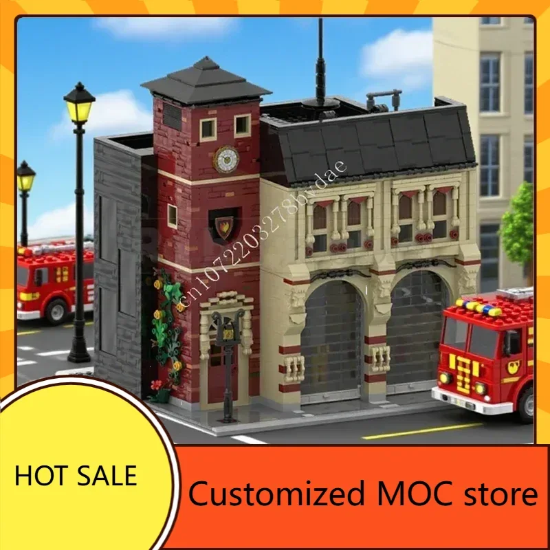 2534 Uds Feuerwache/estación de bomberos MOC streetview rompecabezas arquitectura vacaciones creativas juguete para regalo de cumpleaños para niños edades