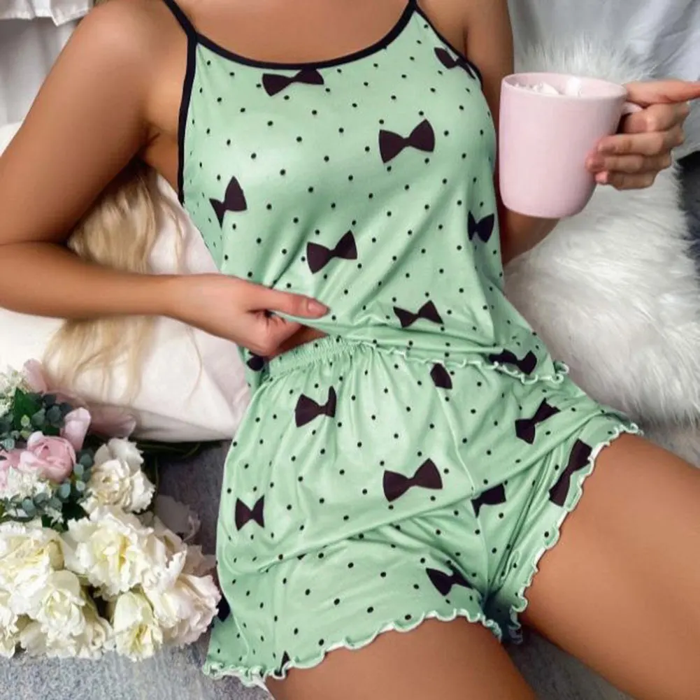 Women Satins Pajamas Set Breathable Soft Camisole Sleepwear Thin Type Wick-Abosrbing For Women Adults Teens Home Wear Lounge