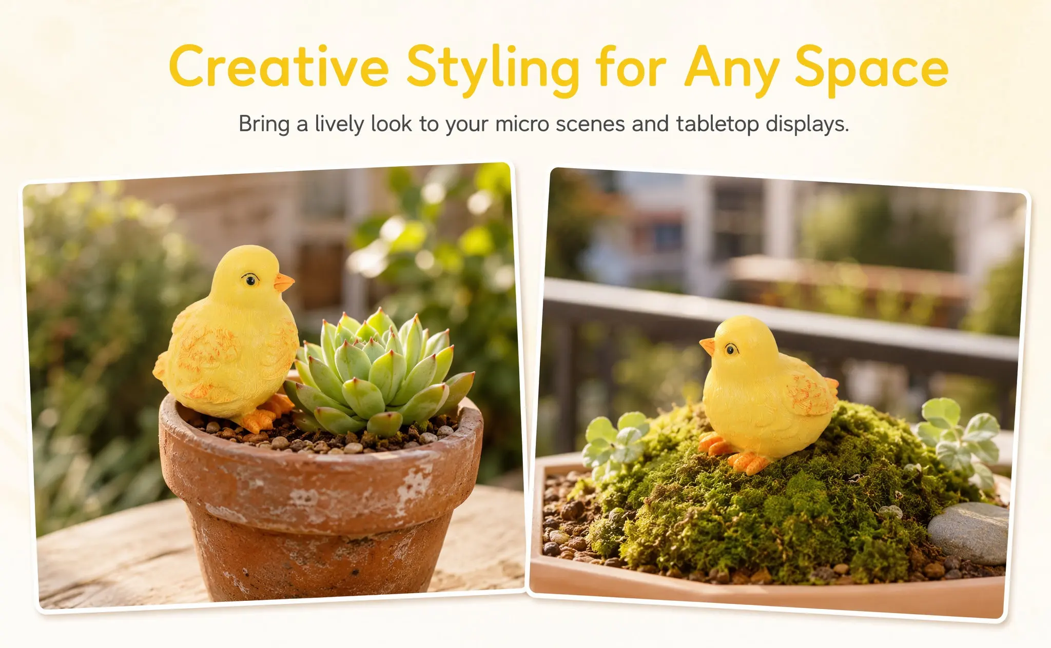 Mini Chicken Statues Set of 4 – Resin Cartoon Chick Decor for Garden, Lawn, Balcony & Micro Landscape