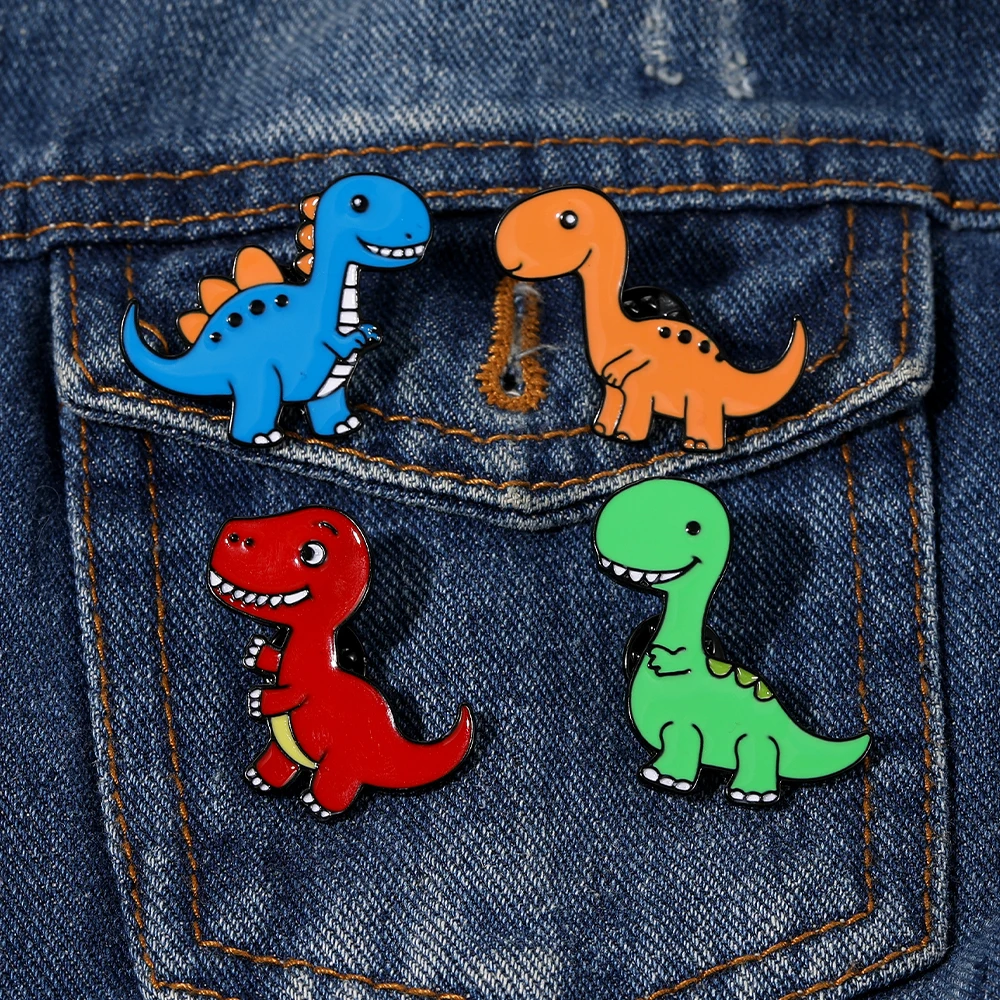 Cartoon Jurassic Dinosaur Enamel Brooches Cute T-Rex Brontosaurus Stegosaur Shaped Pins Backpack Bag Jacket Badge