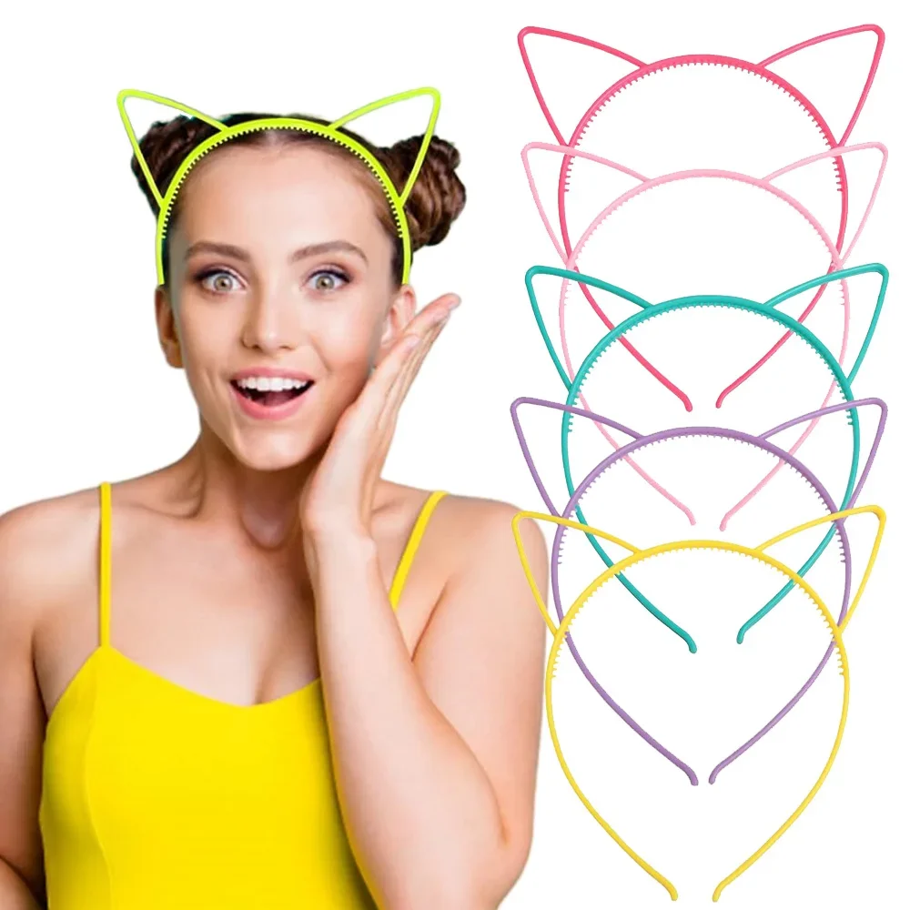 Creative Kitty Ear Hair Hoops Kawaii Solid Color Luminous Cat Hairband For Women Non-Slips Headbands Party Hair Accessories