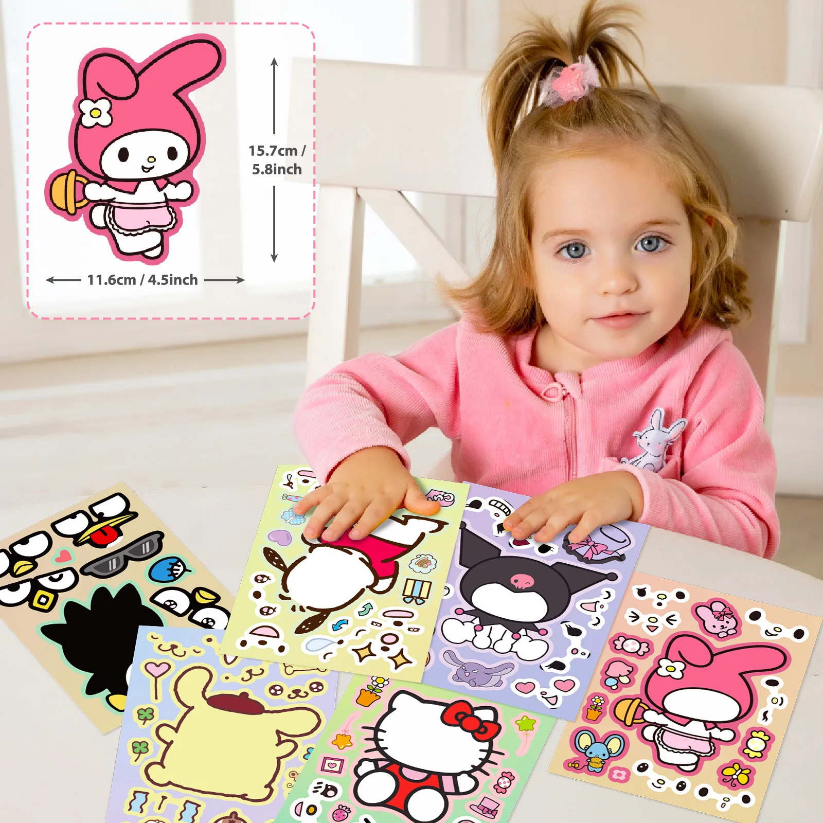 Kuromi-pegatinas de rompecabezas de Hello Kitty para niños y niñas, calcomanía de ensamblaje de cara a cara, regalo de juguete DIY, 6 o 12 hojas