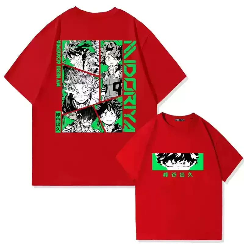 2026 My Hero Academia Deku Midoriya Yellow Scarf Japanese Text Print T-shirt Oversized Cotton Casual Tee For Anime Fans - view 4