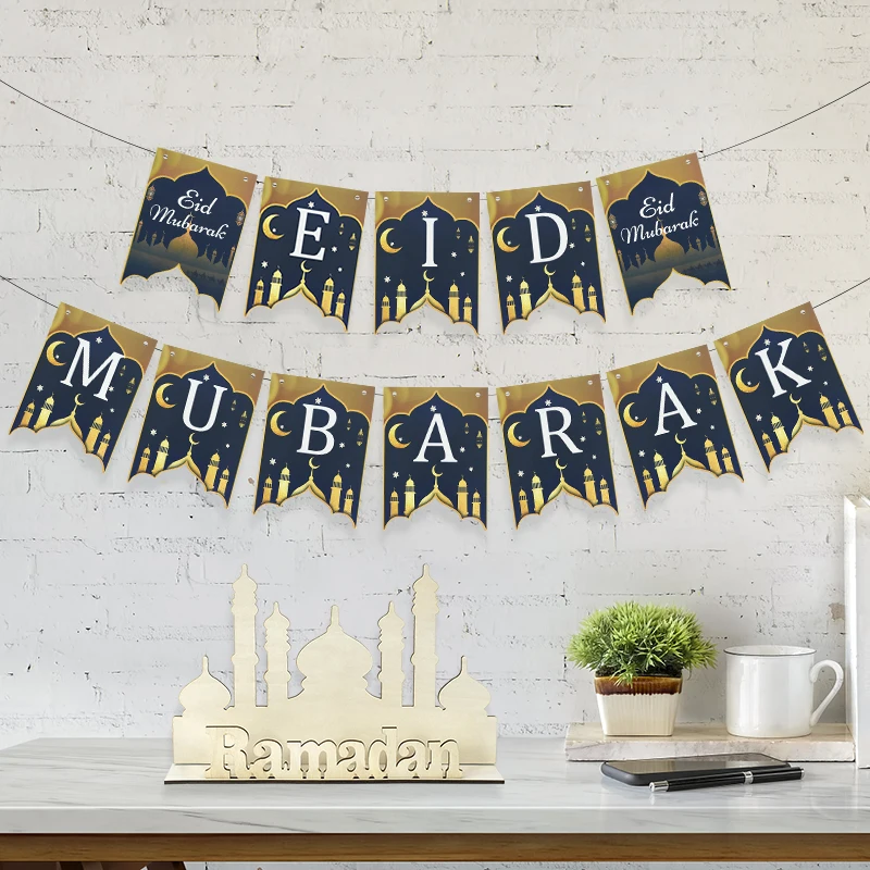 

Eid Mubarak Paper Banner Ramadan Decoration 2023 For Home Eid Al-Fitr Flag Islamic Muslim Festival Party Supplies