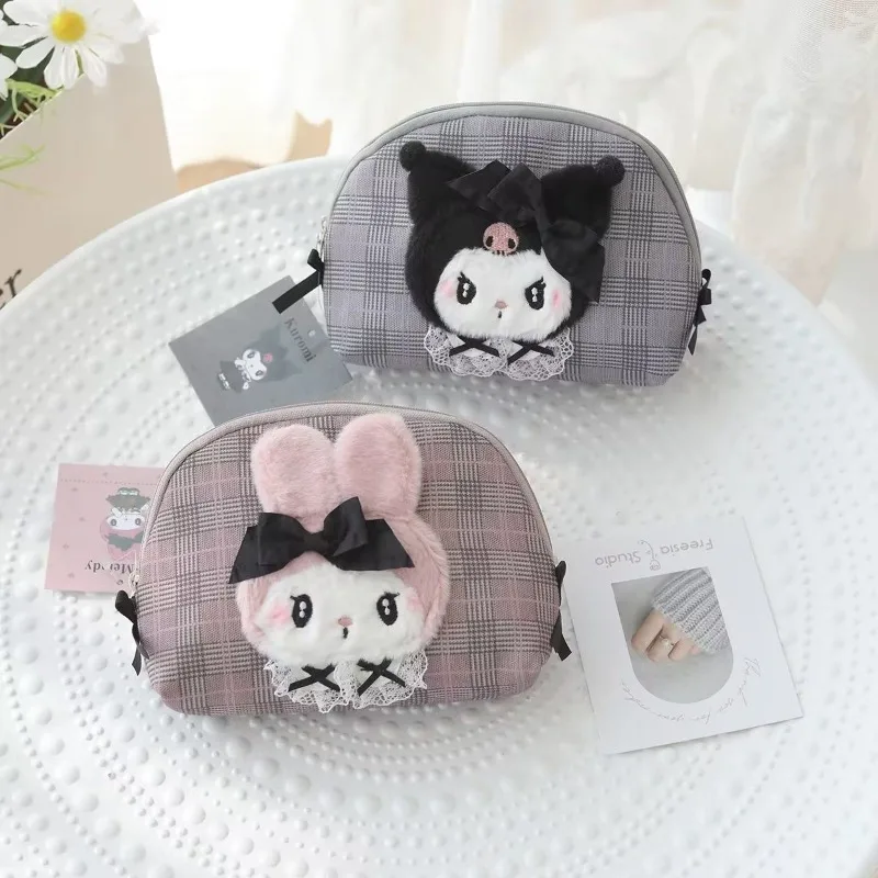 Sanrio innovative original Kuromi Melody loves plush makeup storage bag anime kawaii cartoon student storage handbag girl gift