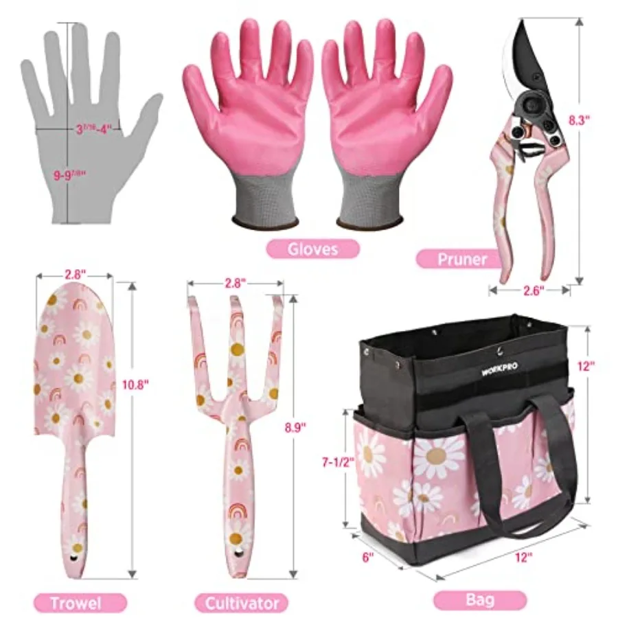5PCS Gardening Tools, Aluminum Heavy Duty Garden Tool Set with Bag, Ideal Gardening Gifts for Women- Ribbon