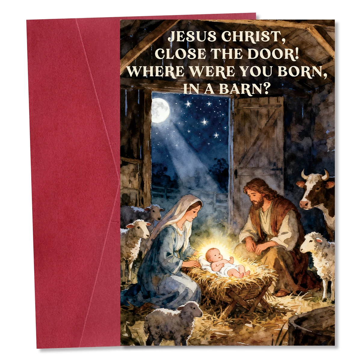1 Stück ​   Lustige Weihnachtsgrußkarte, Krippen-Humor-Design, religiöse Karte für christliche Freunde, Familie, Party-Geschenke-Austausch