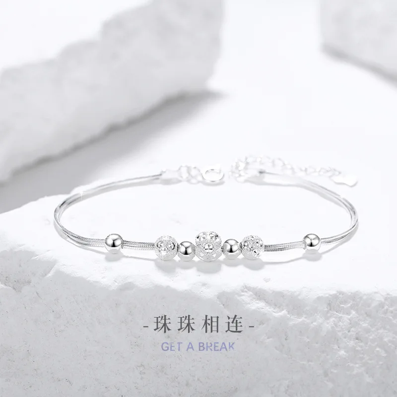 Bell999Pure Silver Bracelet for Women Special-Interest Design Light Luxury Bracelet for Valentine's DayinsSansheng Sanshi Bracel