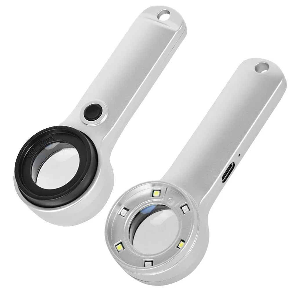 Handheld 10X Magnifying Glass With 3 Light Illuminated 3 UV Magnifier For Seniors Reading Inspection Coins Jewelry Exploring