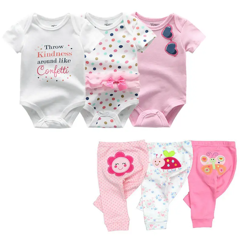 Fetchmous 6Pcs/lot bodysuits and pants Four Seasons Cartoon Newborn Baby Boy Girl Bodysuits baby pants Soft Baby Clothing