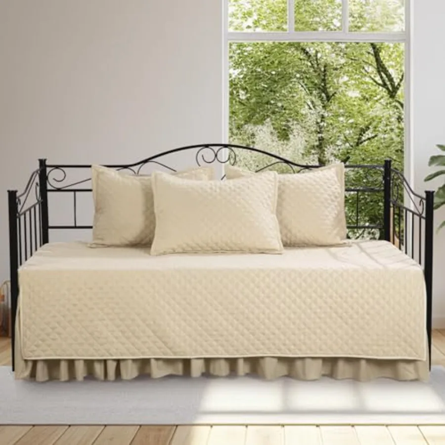 

Комплект из 5 предметов для дивана-кровати: стеганый комплект постельного белья для дивана-кровати размера Twin, всесезонный уютный комплект чехлов для дивана-кровати с юбкой для дивана и наволочками, 75x39 дюймов