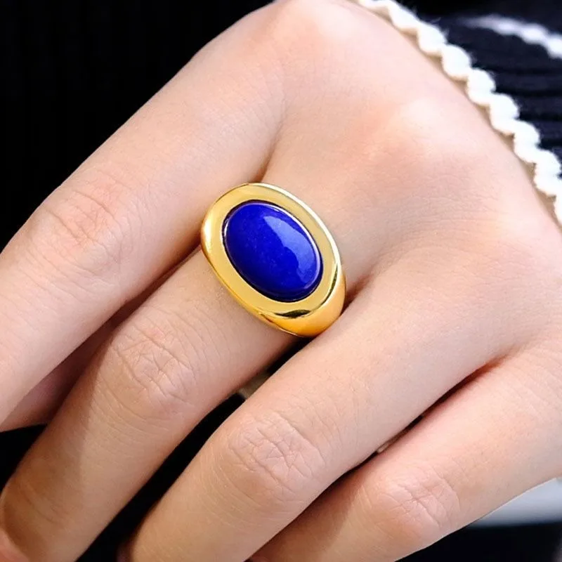 Simplicity Lapis lazuli rings for women original design glossy oval design couple\'s ring banquet jewelry Adjustable opening