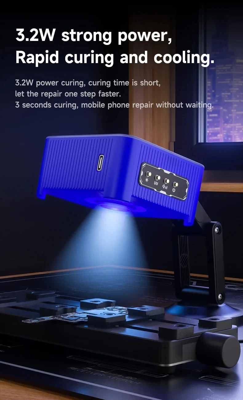 MECHANIC 4 in 1 Multifunctional Mini UV Quick Curing Lighting Cooling Smoke Extractor for Phone Motherboard PCB Soldering Repair