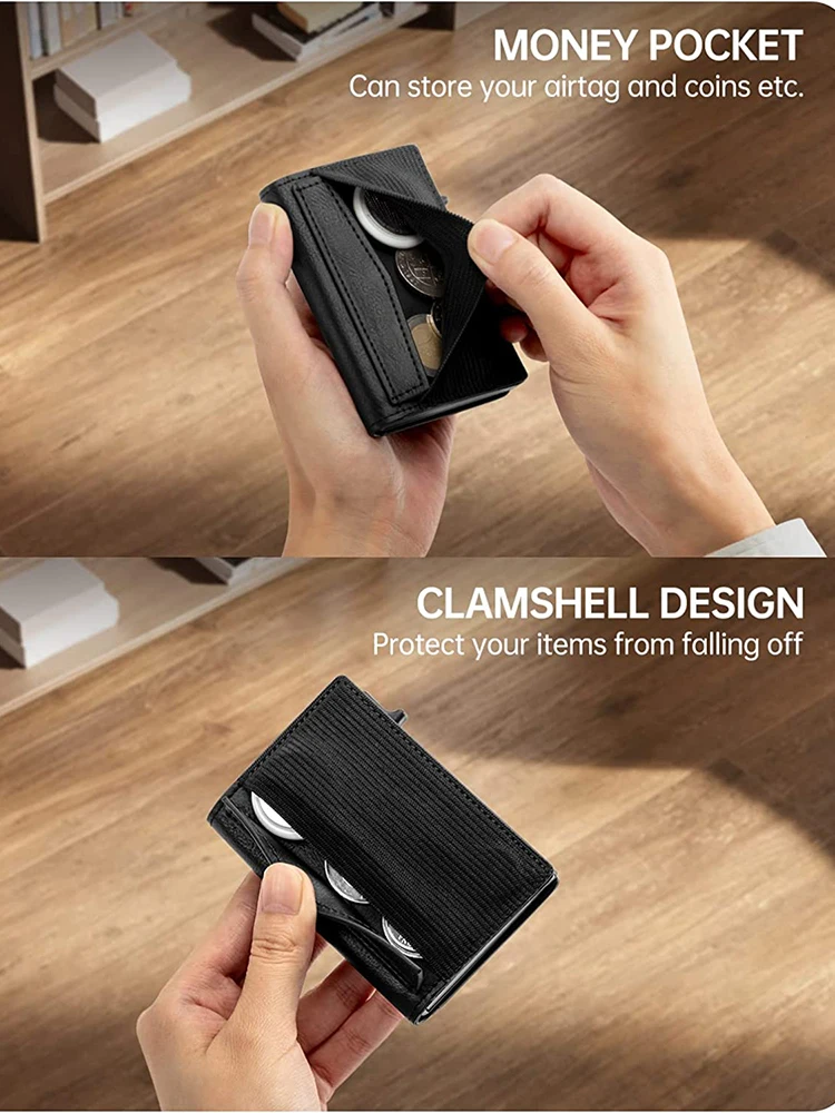 Card Holder Wallet for Men with ID Window and RFID Protection Pop Up Leather Wallet with Coin Pocket