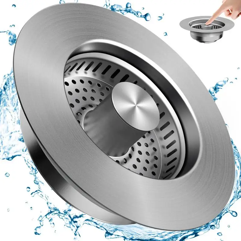 3-in-1 Stainless Steel Kitchen Sink Strainer - Pop-Up Stopper with Anti-Clogging Basket and Odor Filter, Easy Clean Drain Strain