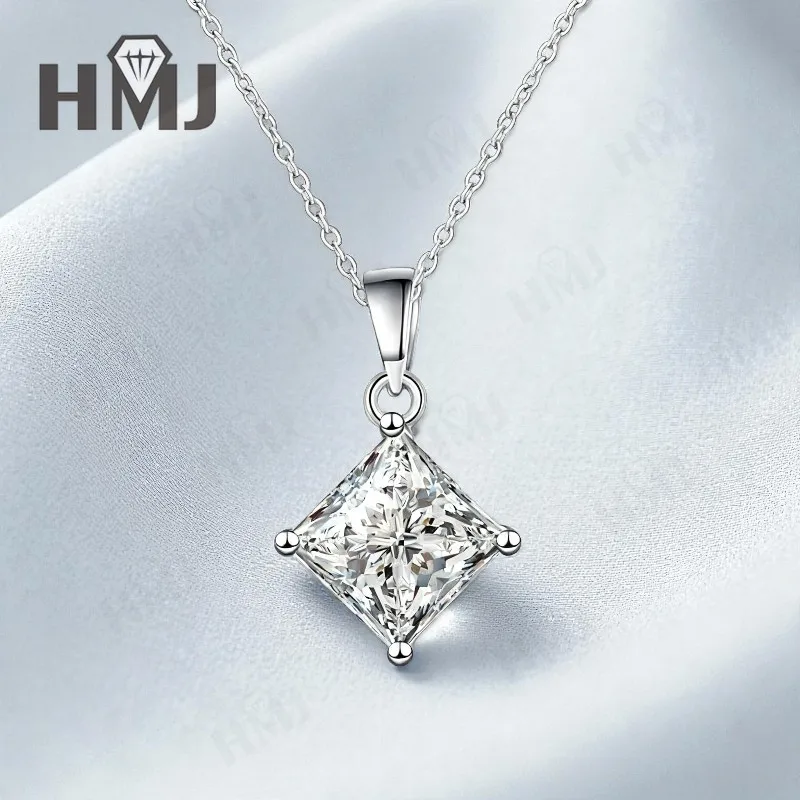 Klassische Halskette im Princess-Schliff, 1/2/3 Karat, D-Farbe, Moissanit, S925, vergoldet, weiße, gelbe und roségoldene Kette für Verlobung, Weihnachten, Charm – Detail 5