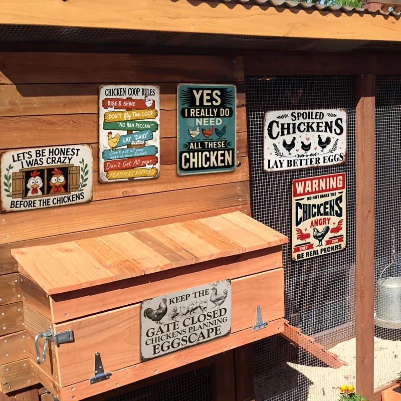 2D Flat, 2D Flat Set of 6 Vintage Wooden Chicken Coop Signs, Featuring Rules and Warnings for Coop Enthusiasts, Perfect as a Gif