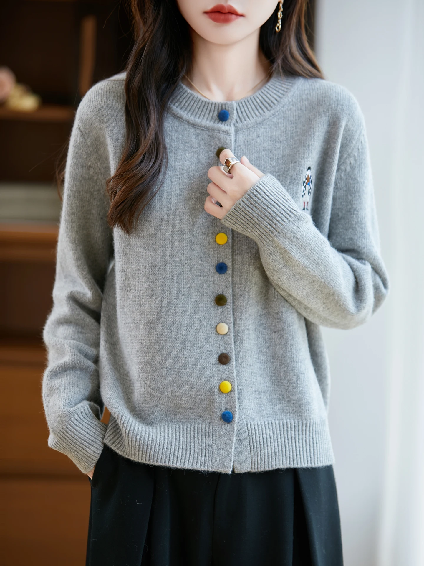   Вязаный открытый кардиган с вышивкой, женский повседневный длинный свек, круглый свитер для отдыха Ne, весна-осень-зима...