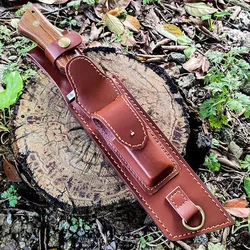 Leather Sheath for Fixed Blade Knife, Outdoor Portable Straight Knife Cover, Holster with Crossbody Strap - Not Include Knife