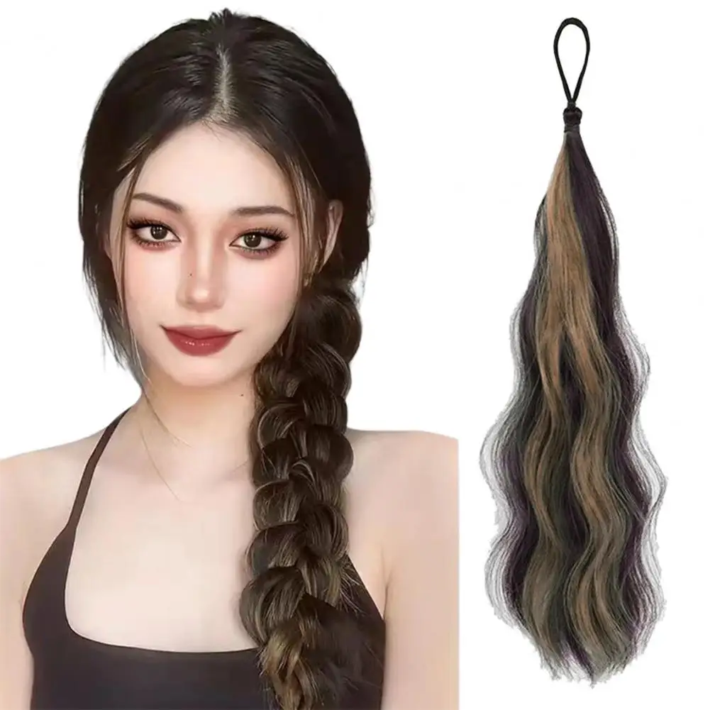 50CM Women Long Curly Ponytail Extension Hair Tie Natural Looking Wrap Around Colorful Highlight Ponytail Synthetic Hairpiece