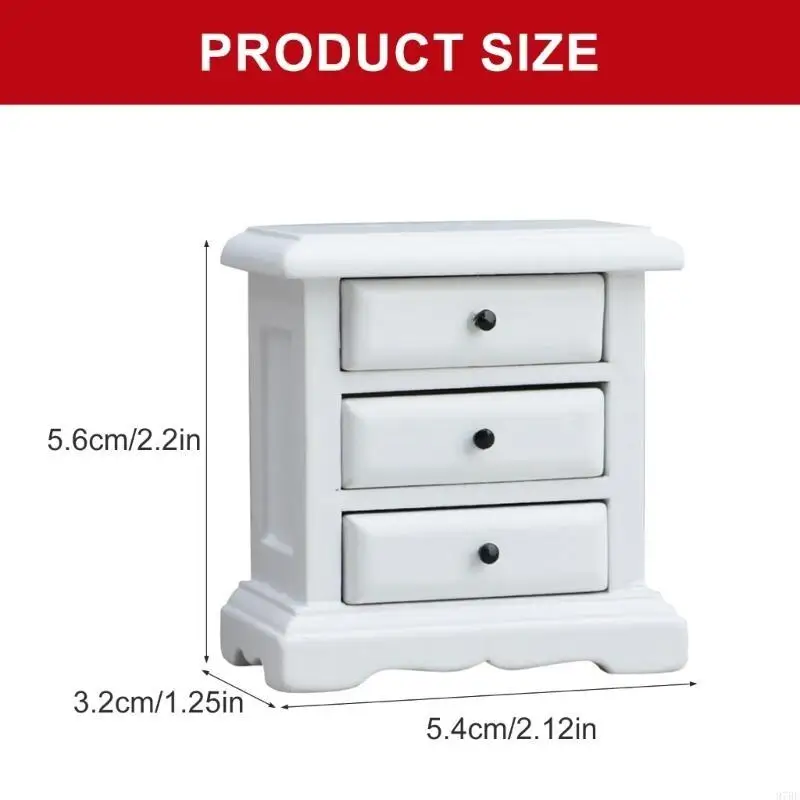

97BE Handcraft Miniature Night Stand For 1/12 Scale Dollhouses White Bedside Table With Storage Functional Drawers Scene Props