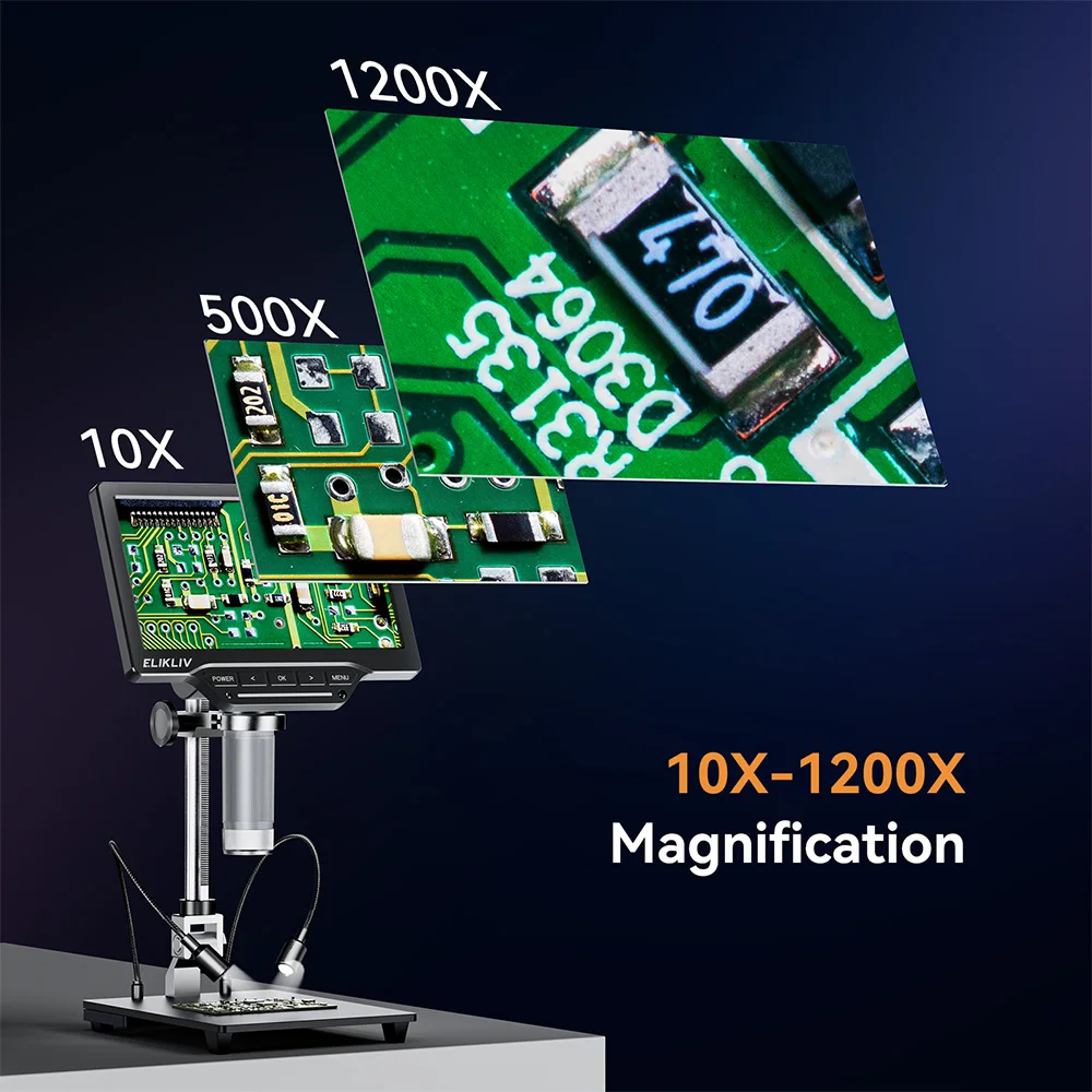 Imagem -05 - Elikliv Microscópio Digital para Eletrônica Reparação de Solda Coin Jóias Microscopio 10 Stand 12mp Edm201 se 1200x 7