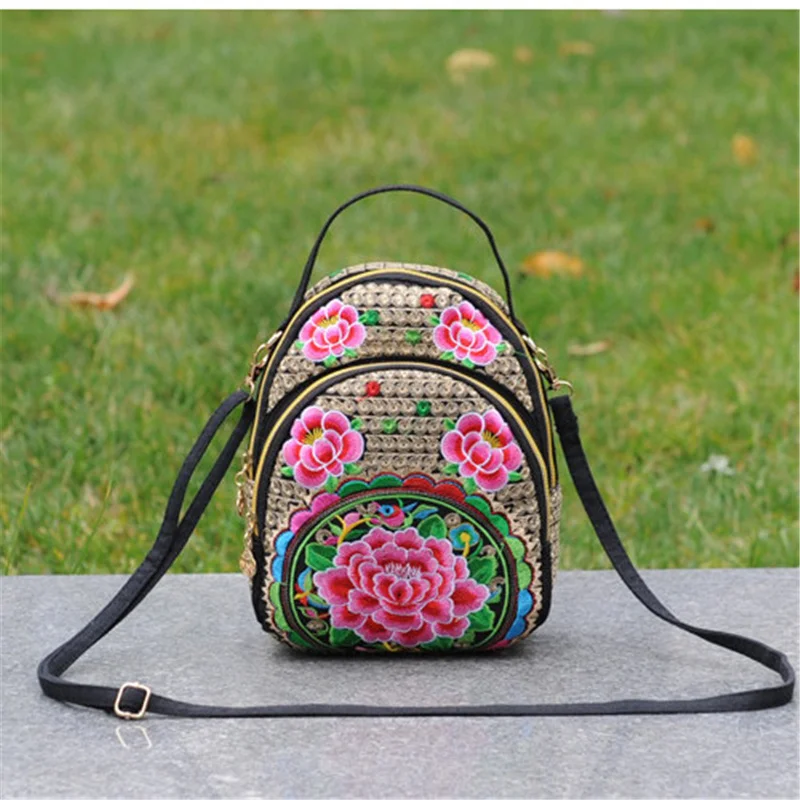 Mochila bordada con flores para mujer, mochila bohemia de cuatro usos, Estilo Vintage