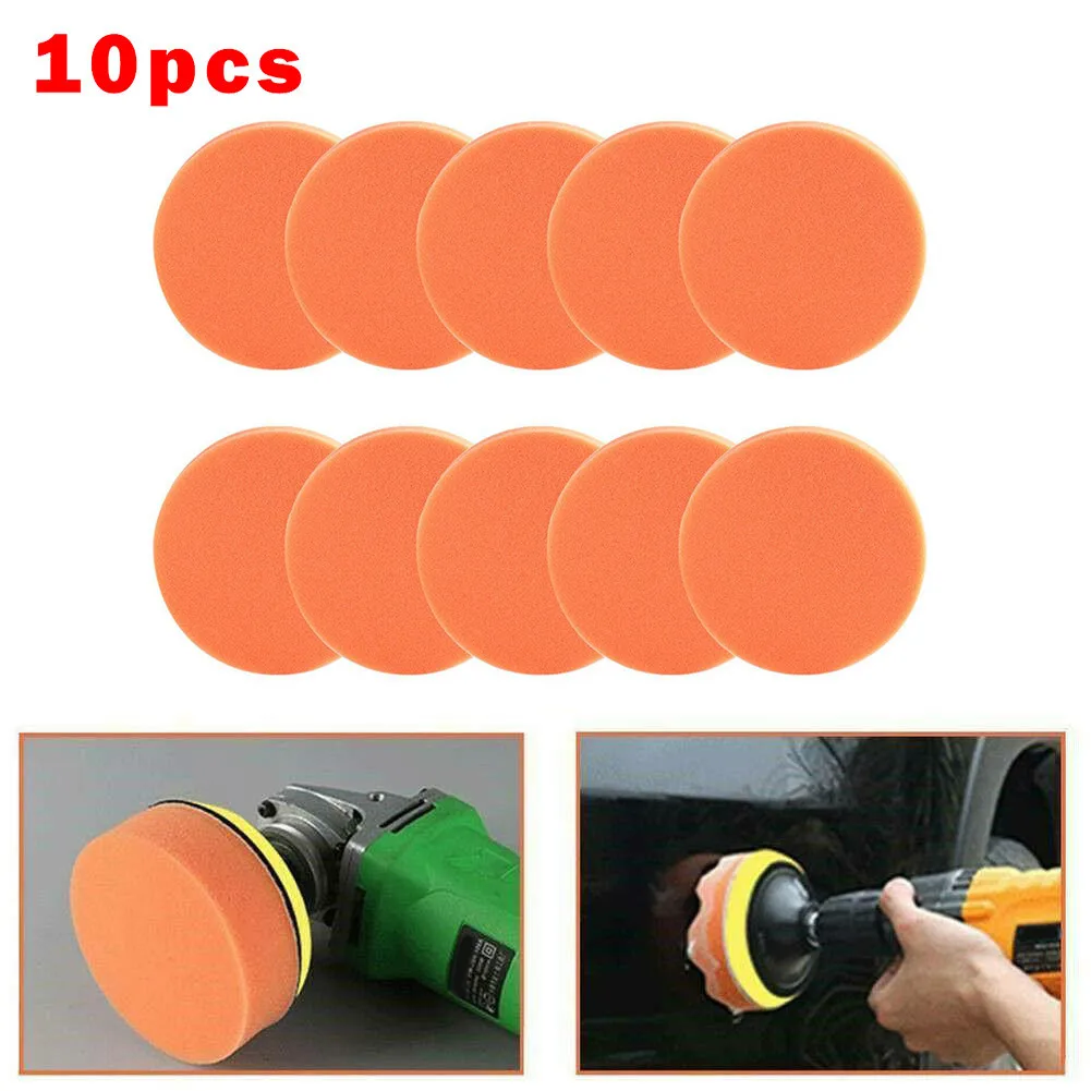 10 Stück 3-Zoll-Schwamm-Polierpad-Set, 25 mm Dicke, orange, glattes, flaches Schwamm-Wachs-Pad, Polierwerkzeuge für Autopolierer