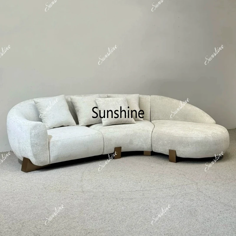 

French cream fabric curved sofa design Italian simple straight row leisure