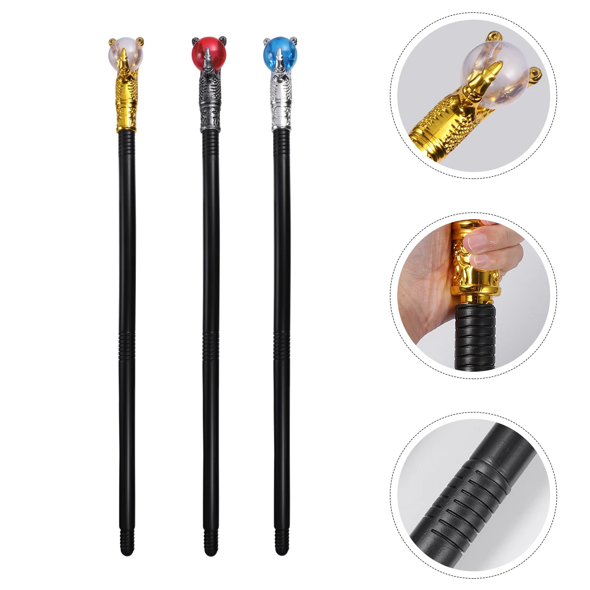 

3 pcs Plastic Scepter Decorative Costume Accessory Performance Prop For Halloween Birthday Party Stage Lightweight Detachable