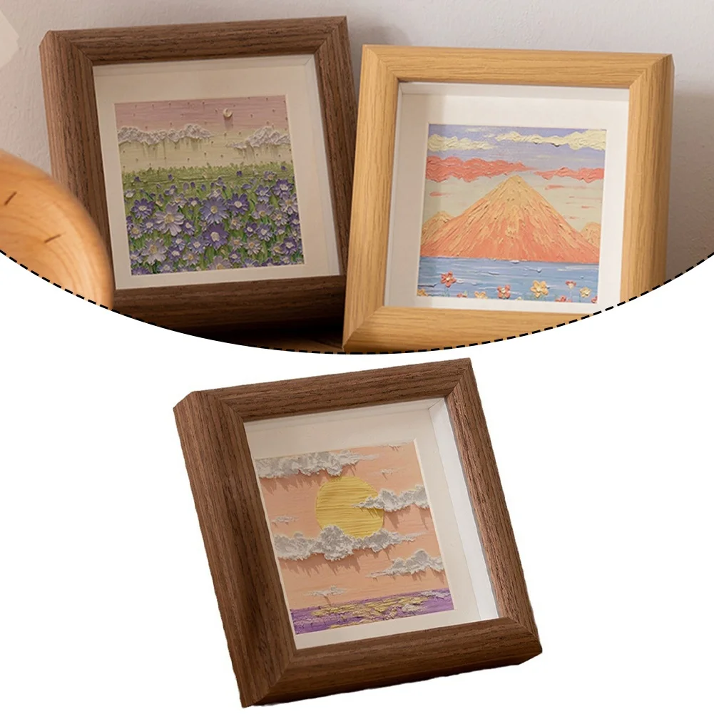 Resin Tabletop Picture Frame With Hollow Oil Pastel Visual Texture Designed For 4 Inch Square Photos For Home Office Use