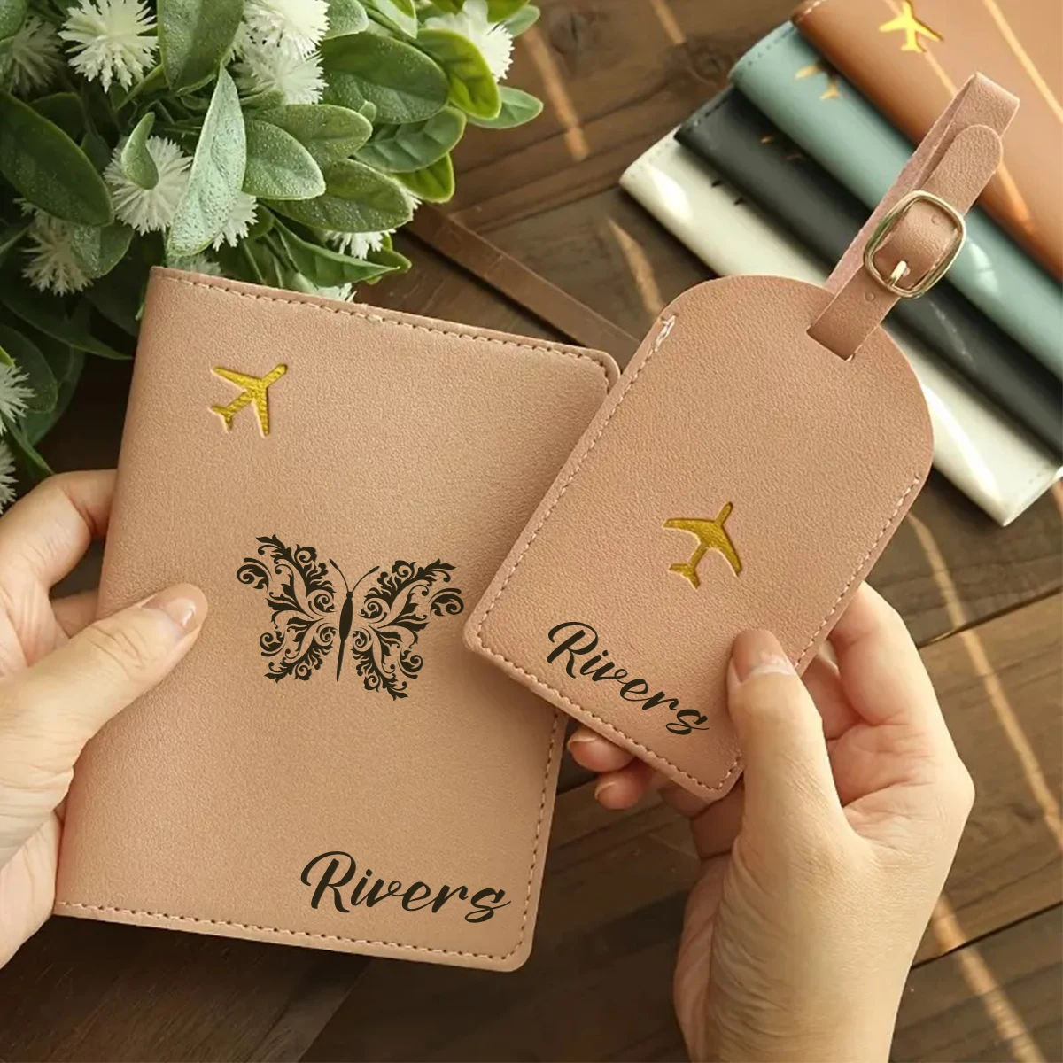 

Набор из 1 шт.: кожаный держатель для паспорта с индивидуальной гравировкой и бирка для багажа – эстетичный подарок для мужа