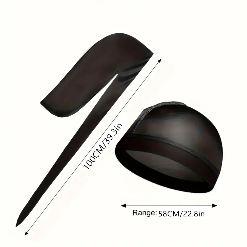 5Pcs Silk Satin Durag & Wig Cap Set Multi Color Long Tail Do Rag With Nylon Wig Liner For Men Braids Dreadlocks Hair Styling