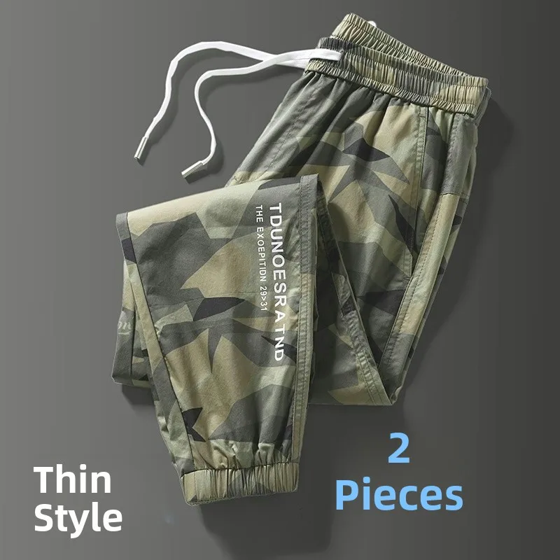 

Summer Thin Ice Silk Wear Resistant Elastic Waist Camouflage Work Pants Men's Elastic Cuffed Sports Casual Workwear Trousers