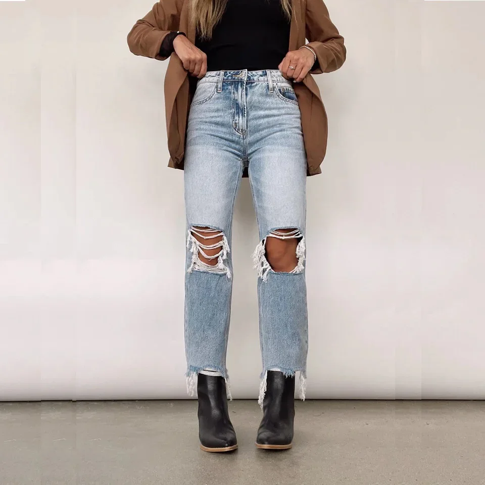 

Women's High Waist Turnip Jeans New Spring Autumn Skinny Fit,multicolor Pants Casual Trousers Broken Copper Fashion Jeans