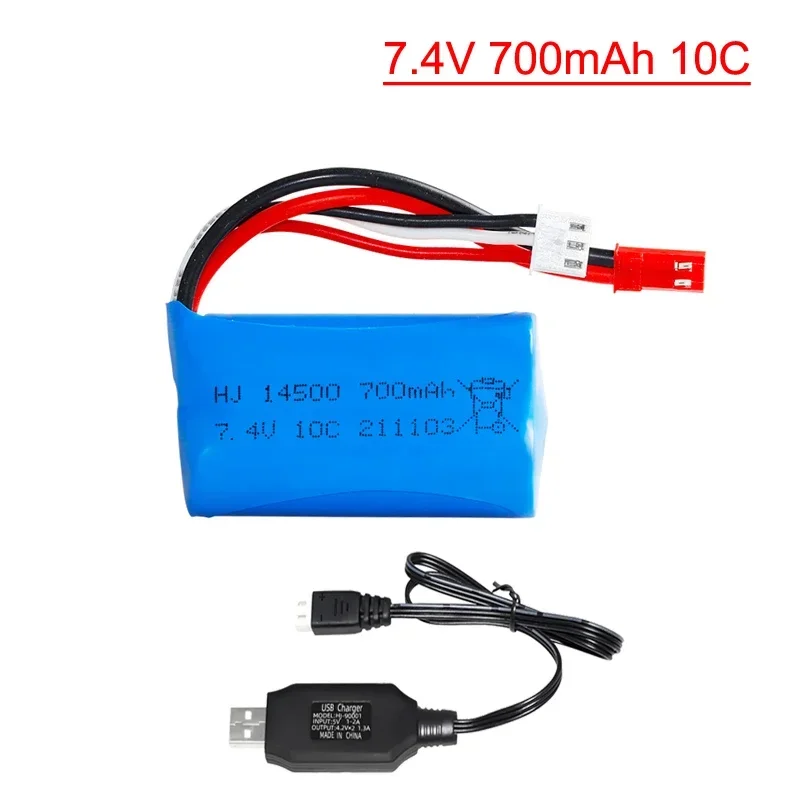 7.4v 2S 700mAh 10C 14500 kabel bateria z USB Lipo do MN45 WPL D12 RC do łodzi motorowej