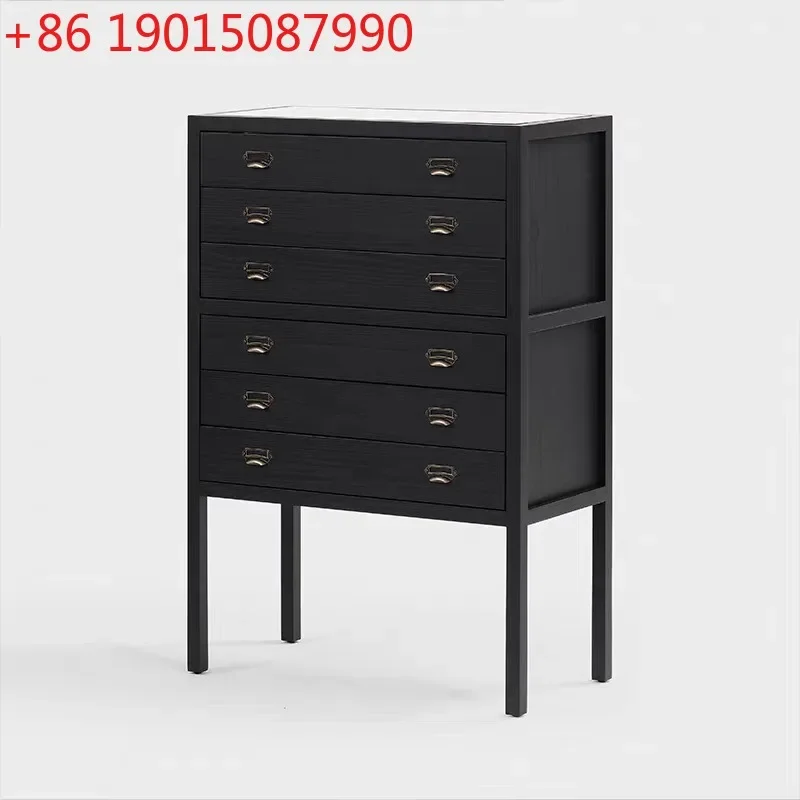 

Simple style solid wood six-chest cabinet French retro living room wall locker household bedroom drawer storage cabinet chest