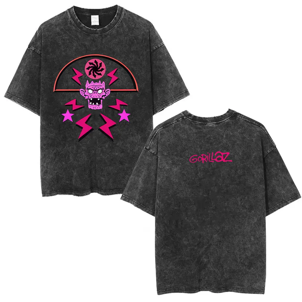 

Washed Vintage Rock Band Gorillaz Skeleton Graphic T-shirt Men Women Gothic Oversized T-shirts Men's Hip Hop Fashion T Shirts