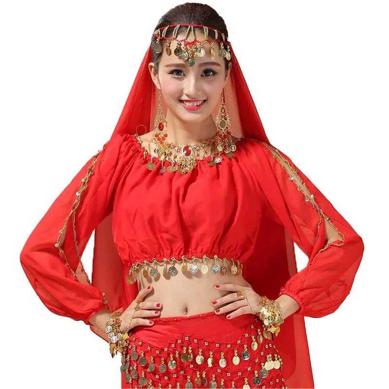 Kristal katoenen mesh buikdans top voor dames met halve mouwen sexy 9-kleuren Indiase kostuumdanskleding