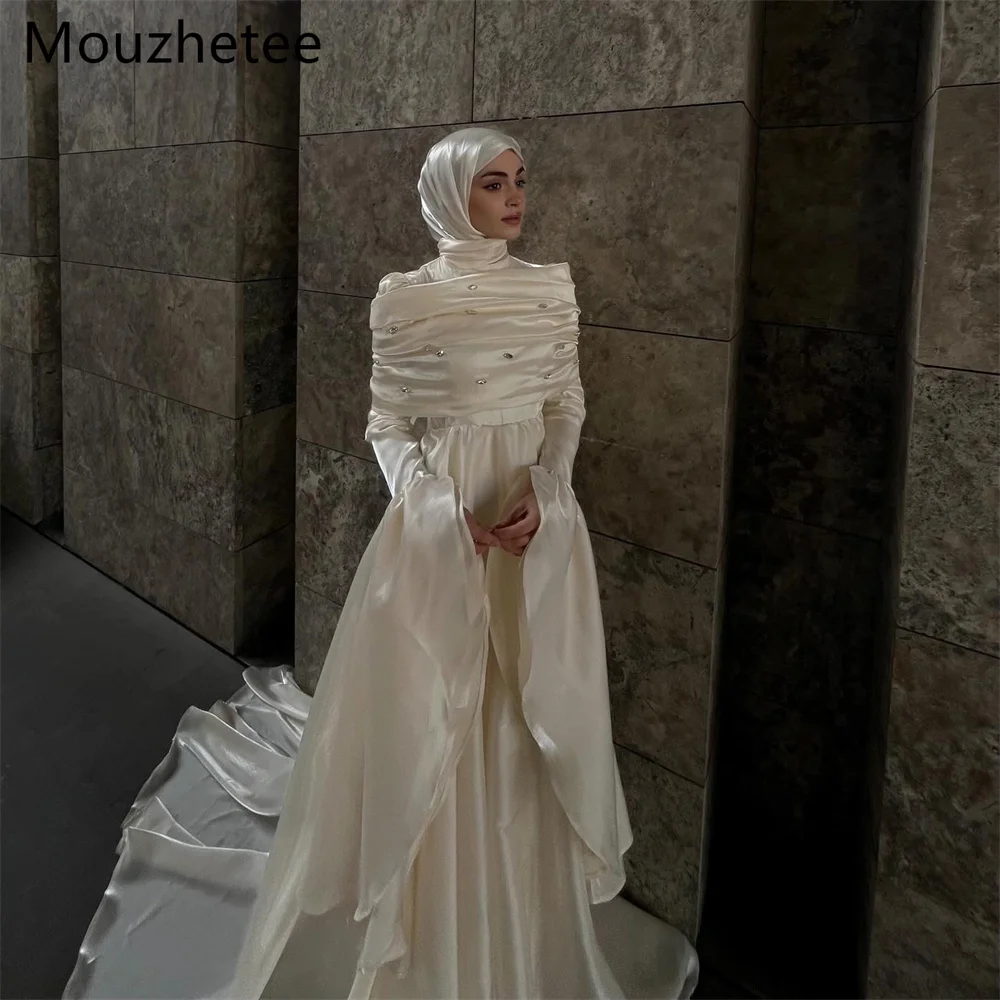 

Mouzhetee Elegant A-Line O-Neck Crystal Dresses Formal Party Gowns for Women Simple Long Sleeve Prom Gown Customize 2025